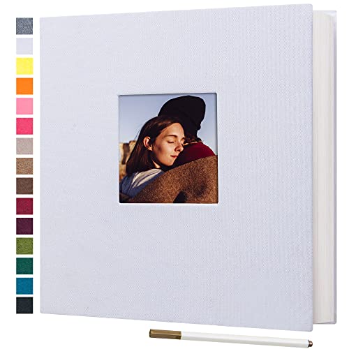 potricher Self Adhesive Photo Album 40 Pages, Linen cover, White | Photo Album Self Adhesive 4x6 5x7 8x10 Pictures, Linen Cover DIY Scrapbook Albums for Family, Wedding, Baby, Anniversary - color: White, size: 11x10.6 Inches 40 Pages