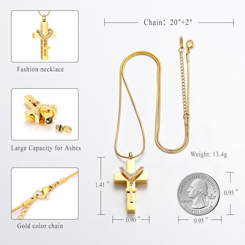 shajwo Cross Urn Necklace for Ashes Birthstone Rose Flower Cremation Jewelry for Women Gilrs Keepsake Memorial Ashes Pendant - color: B-Gold
