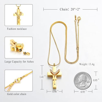 shajwo Cross Urn Necklace for Ashes Birthstone Rose Flower Cremation Jewelry for Women Gilrs Keepsake Memorial Ashes Pendant - color: B-Gold