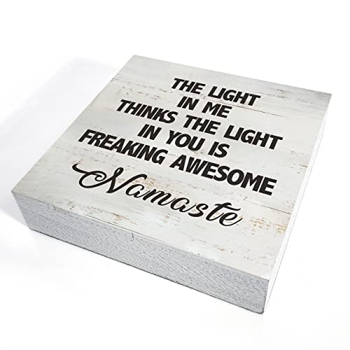 Namaste Quote the Light in Me Thinks the Light in You Wood Box Sign - color: Brown