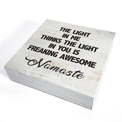 Namaste Quote the Light in Me Thinks the Light in You Wood Box Sign - color: Brown