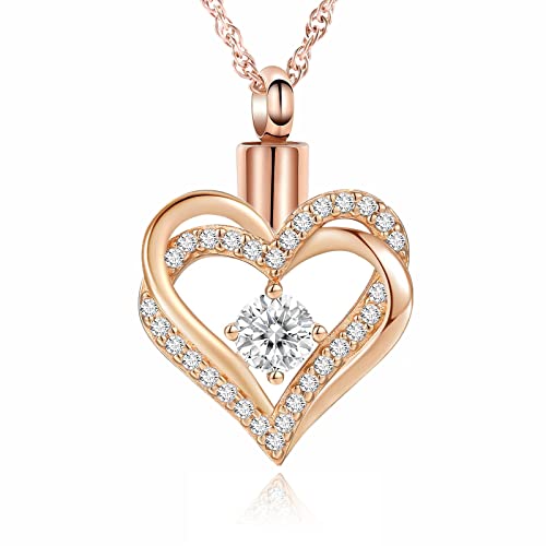 shajwo Cremation Jewelry Heart Urn Necklace for Ashes of Loved One - color: Rose Gold-White