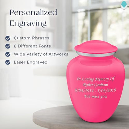 Geturns Embrace Adult Personalized Cremation Urns for Human Ashes I Large Bright Pink Funeral Urn for Men and Women I 200 lbs - color: Bright Pink