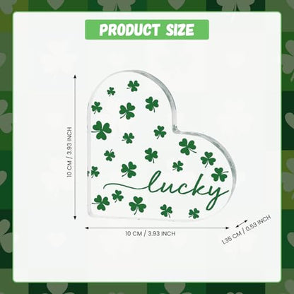 Smile St. Patrick's Day Acrylic Decor - Heart-Shaped Lucky Four-Leaf Clover Tabletop Sign - Irish Holiday Home Mantel Shelf Decoration Gift - style: Four Leaf