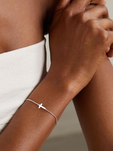 Moodear Cross Bracelet for Women, Dainty Sterling Silver/Gold Plated Gift | Christian Religious Gifts for Teen, Stocking Stuffers, Adjustable Link Bracelets, Sparkling CZ Cross, Non Tarnish Jewelry - color: Sterling Silver Cross Bracelet