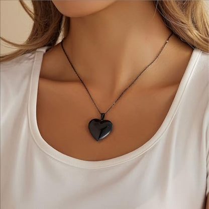 PHOCKSIN Personalized Locket Necklace for Women Photo Necklace with Customized Picture Birth Flower Birthstone Customizable Birthday Gifts - color: #05 Heart Black