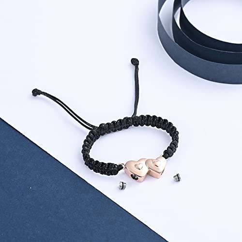 constantlife Double Heart Cremation Bracelet for Ashes for Women Stainless Steel Pendant Urn Memorial Jewelry Loved Ones Human Pet Funeral Keepsake Gift - color: Rose Golden
