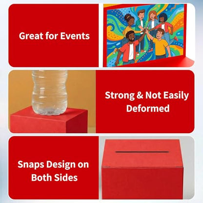 25 Pack Raffle Box Ballot Box with Slot, 6 x 6 x 6 Inch Red Cardboard Suggestion Box with Removable Header, for Collecting Business Card Voting Contest Fundraising Donation and Suggestion - color: Red, size: 25Pack