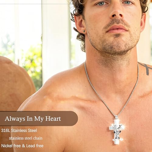 zeqingjw Cross Urn Necklace for Ashes for Men Women Stainless Steel Cremation Golf Clubs Jewelry Ashes Keepsake Memorial Pendant Ash Holder of Loved Ones - color: Silver