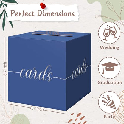Elegant Card Box for Party, Silver Foil Graduation Card Box, Navy Blue - color: Blue and Silver Foil
