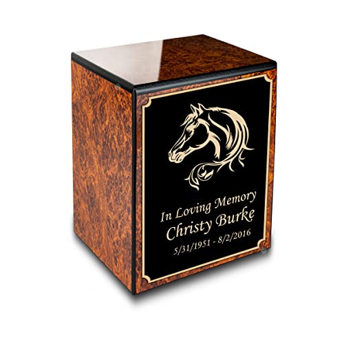 GetUrns Custom Horse Small Urn Box for Human Ashes I Personalized Wooden Keepsake Cremation Urn for Male or Female I Burl Wood Memorial Box I 40lbs - color: Horse