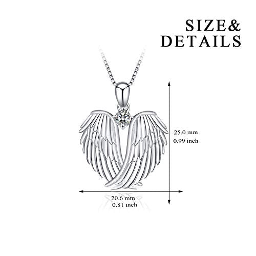 YFN Angel Wings Necklace 925 Sterling Silver Guardian Angel Wings Pendant Necklace Birthstone Necklace for Women Girls Christmas Jewelry Gifts - color: A-white gold plated