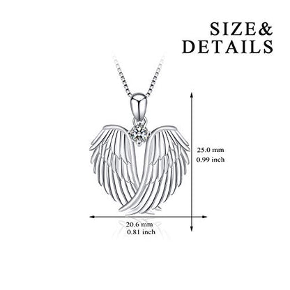 YFN Angel Wings Necklace 925 Sterling Silver Guardian Angel Wings Pendant Necklace Birthstone Necklace for Women Girls Christmas Jewelry Gifts - color: A-white gold plated