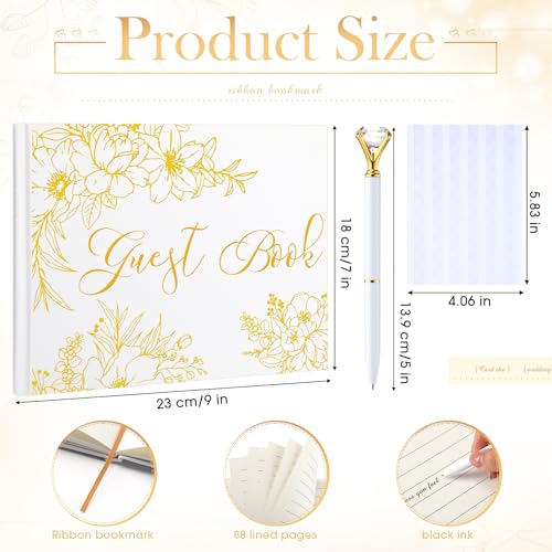 Wedding Guest Book with Pen and Table Sign, 7x9 Inch Photo Guestbook with 88 Lined Pages, Personalized Guestbook Photo Album Sign in Book for Reception Bridal Shower Wedding Birthday Party(Gold Foil) - style: Gold Foil