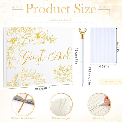 Wedding Guest Book with Pen and Table Sign, 7x9 Inch Photo Guestbook with 88 Lined Pages, Personalized Guestbook Photo Album Sign in Book for Reception Bridal Shower Wedding Birthday Party(Gold Foil) - style: Gold Foil