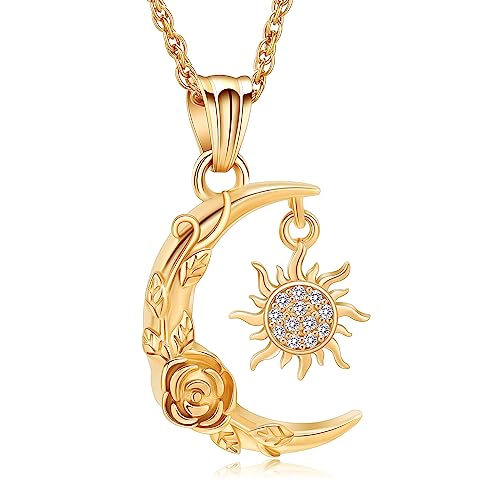 shajwo Cremation Jewelry Crescent Moon and Sun Rose Urn Necklaces for Ashes for Women Men Memorial Human Ashes Pendant - color: Gold