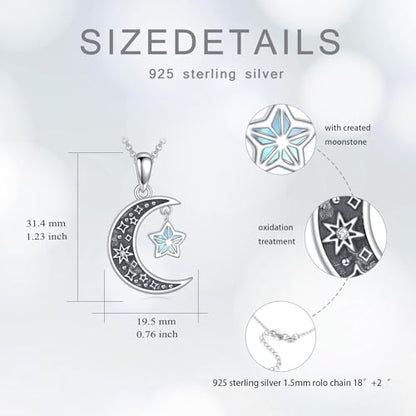 925 Sterling Silver Urn Necklace for Ashes, Teardrop/Tree of Life/Sunflower/Dragonfly/Sea Turtle/Celtic Knot/Elephant/Hummingbird Memorial Cremation Pendant Necklaces for Animal Human Ashes - color: L: Moon Star