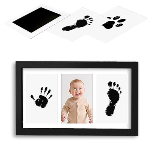 Inkless Baby Hand and Footprint Kit - No Mess Ink Pad for Handprint Girl - Clean Touch Dog Paw Print Kit, Personalized Baby Shower Gifts, Nursery Newborn Keepsake Frame(Black) - color: Frame（Black）, size: 1-Pack, Large