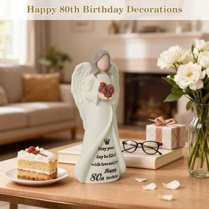80th Birthday Gifts for Women, Happy 80th Birthday Decorations for Women | Best Gifts for 80 Year Old Woman Moms Grandmother Friends, Elegant Angel Figurine for Home Party Decor - style: 80th Birthday