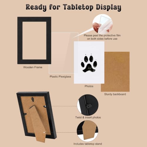 Pet Photo and Paw Print Frame Kit, Black Wood for Dogs and Cats