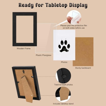 Pet Photo and Paw Print Frame Kit, Black Wood for Dogs and Cats