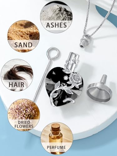 OCJ Heart Rose Flower Urn Necklace for Ashes Women Birthstone Cremation Necklaces Sterling Silver Memorial Cremation Jewelry Gifts - color: 13-Black Crystal