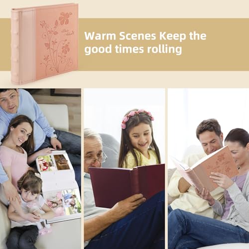 Photo Album Hold 200 4x6 Photos with Memo Writing Space (Pink) | Faux Leather Picture Book Fits 4x6 Photo, 200 Pockets Great for Wedding Family Holidays - color: Pink