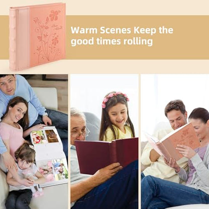 Photo Album Hold 200 4x6 Photos with Memo Writing Space (Pink) | Faux Leather Picture Book Fits 4x6 Photo, 200 Pockets Great for Wedding Family Holidays - color: Pink