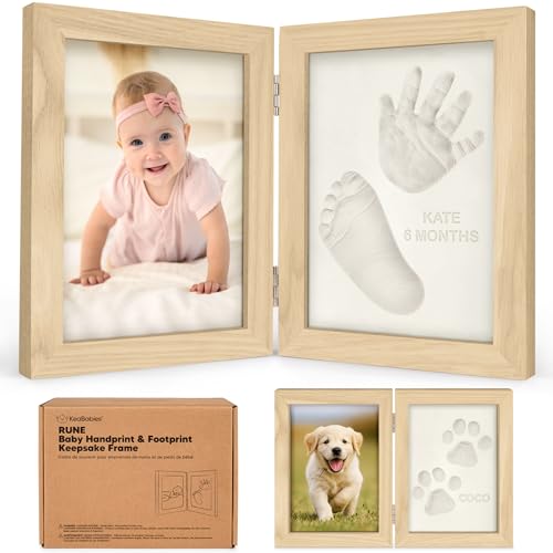 Baby Hand and Footprint Kit, Quick Dry Clay Newborn Keepsake (Ash Wood) | Baby Feet and Handprint, Baby Picture Frame, Cat Dog Paw Print Kit, Personalized New Mom Gifts for Baby Showers & Registry - color: Ash Wood