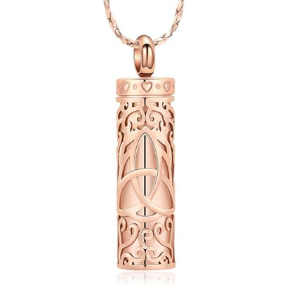 Imrsanl Celtic Knot Cremation Jewelry Cylinder Urn Necklace | For Ashes, Memorial Pendant, Human Pet Ashes Holder Keepsake, For Women Men - color: Rose Gold