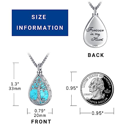 Eusense Cremation Jewelry for Ashes Urn Necklace to Put Ashes In 925 Sterling Silver Memorial Pendant Tree of Life Infinity Urn Necklaces for Ashes Necklace for Women Men - style: A-Tree of Life Urn Necklace-Turquoise