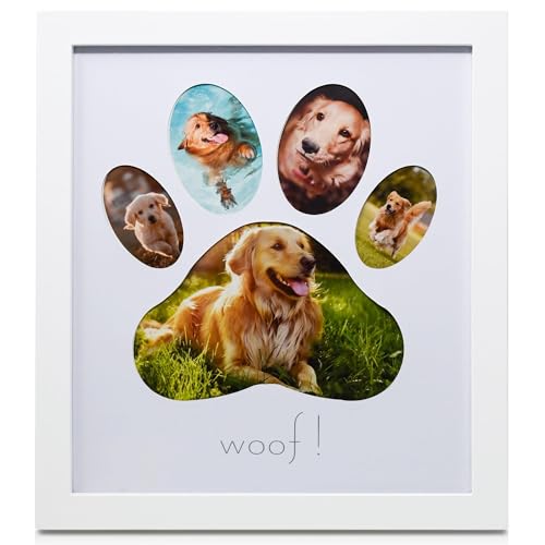 Green Pollywog 5-Opening Paw Print Collage Picture Frame, White - size: 5-Opening Paw Print Frame - White