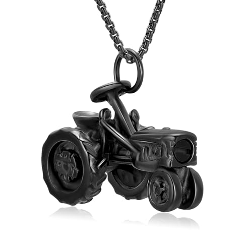 Oinsi Men Keepsake Jewelry Stainless Steel Farm Tractor Cremation Necklace For Ashes For Dad Memorial Urn Necklace Pendant - color: Black