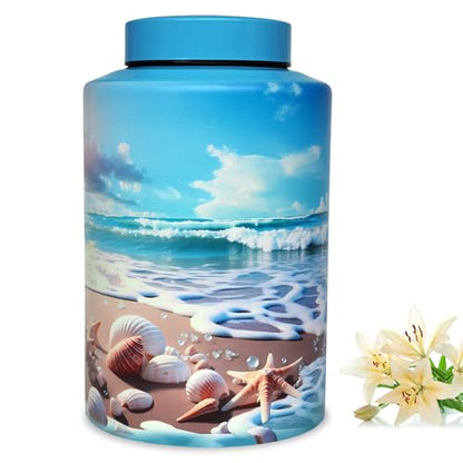 Large Cremation Urns for Human Ashes, for Adult Female & Male | 220 lbs Capacity, Stainless Steel Material, Sealing Well & Durable & Waterproof, Funeral Ash Keepsake, Ocean Heaven Pattern