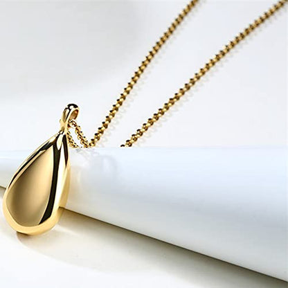 Jude Jewelers Stainless Steel Wate Drop Tear Shaped Memorial Keepsake Cremation Ash Urn Pendant Necklace - color: Gold