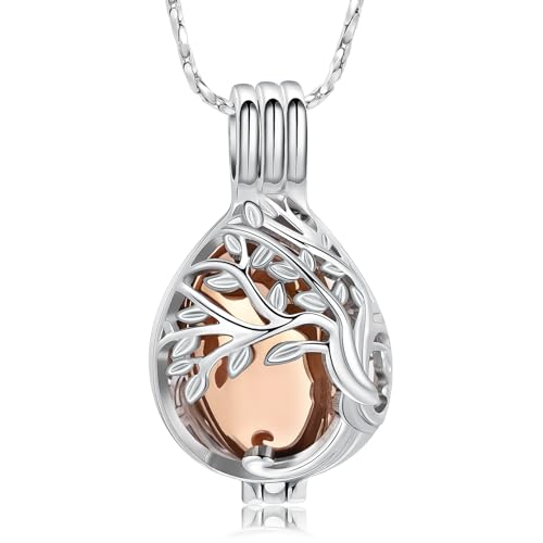 Imrsanl Teardrop Urn Necklace for Ashes Tree of Life Cremation Jewelry | For Women Men, Hollow Locket Pendant, In Memory of a Beloved, Keepsake Urn for Human Pet Ashes - color: Rose Gold