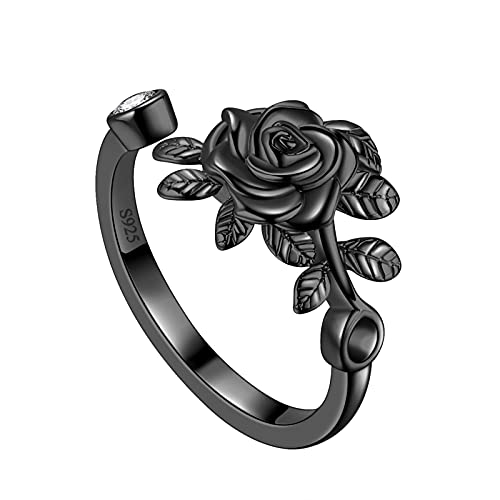 Jewmon Adjustable Flower Rose Ring for Women 925 Sterling Silver/Gold Plated Rose Flower Open Ring Elegant Promise Ring for Women Romantic Jewelry for Birthday Valentine Christmas Day Gifts - color: A,Sterling Silver Rose Ring