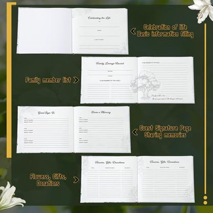 Patelai Funeral Guest Book with Pen Memorial Service Celebration of Life Sign in Book for Funeral Leather Cardinal in Loving Memorial Gift, 112 Pages(White Flower) - style: White Flower