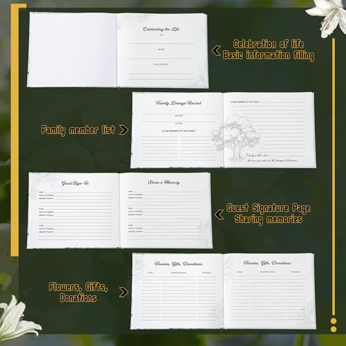 Patelai Funeral Guest Book with Pen, White Flower - style: White Flower