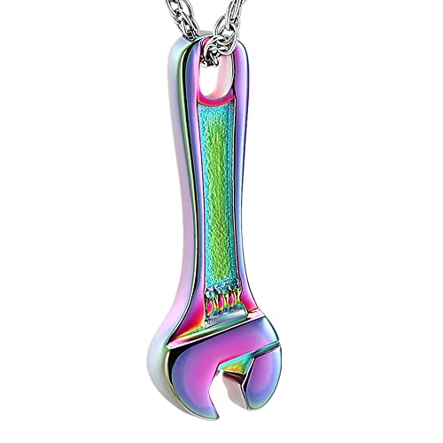 shajwo Wrench Urn Necklace for Ashes for Women Men Human Ashes Stainless Steel Hammer Cremation Jewelry for Ashes Pendant - color: Rainbow