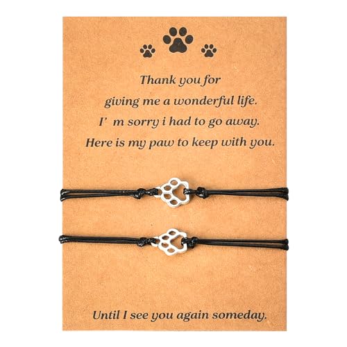 Loss of Dog Sympathy Gift Paw Bracelets Set of 2 Cat Remembrance Memorial Gifts Bereavement Gifts for Loss of Pet in Memory of Dog Bracelet for Dogs Owners Lovers Pet Sympathy Gift for Dogs Cats