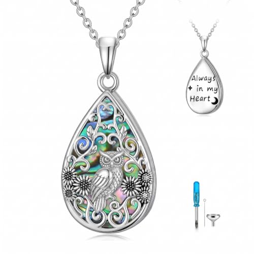 WINNICACA Urn Necklaces for Ashes 925 Sterling Silver Butterfly Hummingbird Dragonfly Teardrop Ash Necklace Cremation Jewelry Urn Pendants for Women Memorial Gifts for Birthday Christmas Funeral - style: 11-Owl Urn Necklace