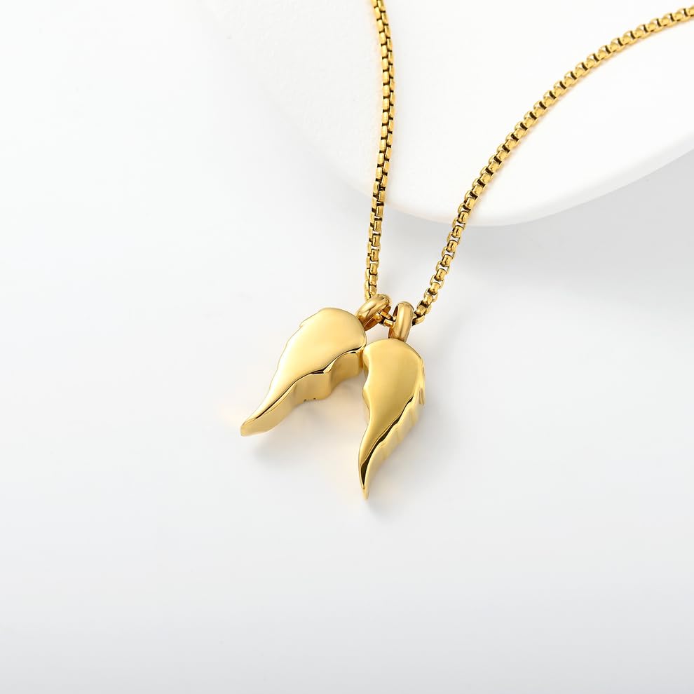 Guardian Wings Memorial Necklace for Ashes – Gold Angel Wing Cremation Pendant for Loved One