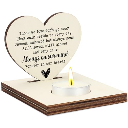 Those We Love Don't Go Away Memorial Candle Holder, Wooden Tea Light Stand, Sympathy Bereavement Gift for Loss of Loved One, in Loving Memory Home Décor, Always on Our Mind Candle Display, CCA740 - color: Beige - Those We Love Don't Go Away 2