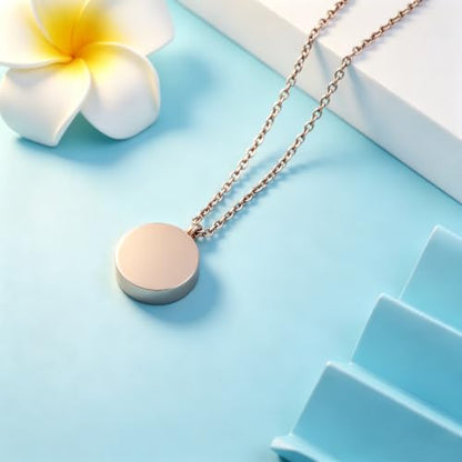 Round Pet Urn Pendant Necklace, Dog Paw Print and Bone Engraved Cremation Jewelry for Ashes, Stainless Steel Dog Keepsake Jewelry Urn Necklaces for Ashes for Women Men - color: Rose Gold
