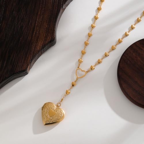 Personalized Heart Locket Necklace for Women Stainless Steel- Heart Necklace - color: gold