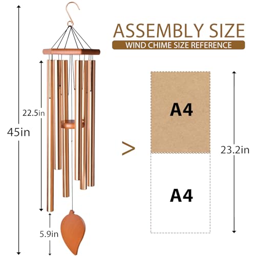 Sympathy Wind Chimes for Outside Deep Tone, Memorial Loss of a Loved, Large Wind Chimes with 6 Thicken Tubes & Hook, Outdoor Gifts Mother, Garden Decor (45IN Gold) - size: 45IN gold