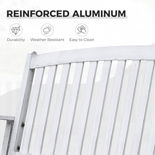 Grand patio 52" Farmhouse Outdoor Bench with Armrest, Gray-White | Anti-rust Aluminum Frame, Faux Wood Grain Finish, for Front Porch, Yard, Park, Garden - color: Gray-white
