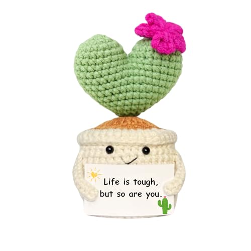 Get Well Gifts for Women, Handmade Crochet Cactus Plant | Cheer Up Gifts with Encouragement Card, Cute Plush Plant for Desk Decor or Office Decoration, Desk Accessories for Women - color: Life is Tough But So Are You