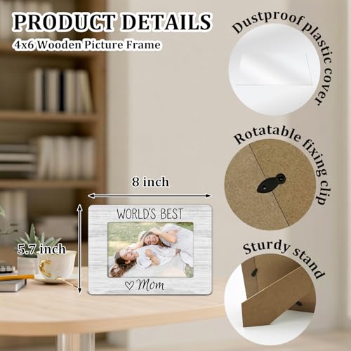 Mom Picture Frame, World's Best Mom Wooden Picture Frame New First Time Mother Gifts Birthday Gifts for Mommy Mother, 4x6 Photo Frame for Tabletop Display, Home Office Desk Decor Shelf Display -03 - style: World's Best Mom